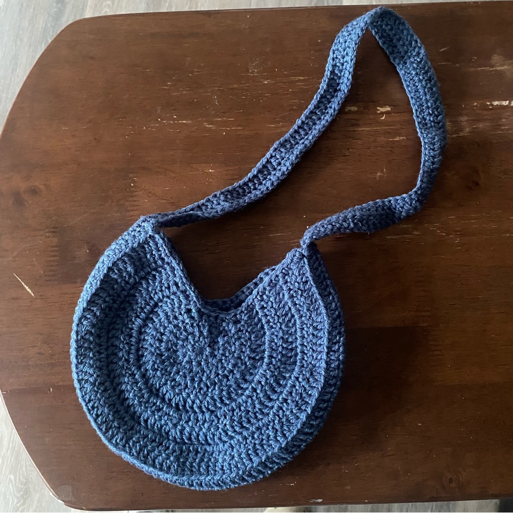 Handcrafted Blue Crochet Shoulder Bag